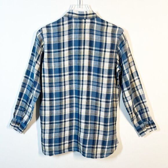 Current Elliott Womens Size Small Blue Plaid Perfect Linen Slim Button Up Shirt - Picture 3 of 12
